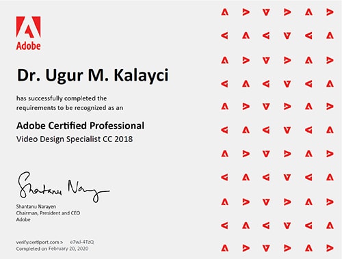 Adobe Zertikat Video Professional von Dr. Ugur Kalayci